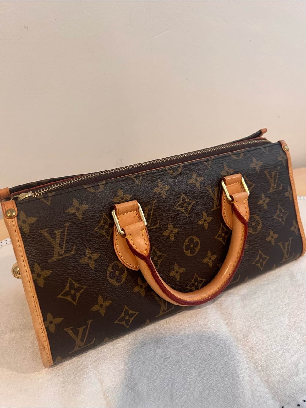 Louis Vuitton Brown Monogram Satchel with Tan Trim